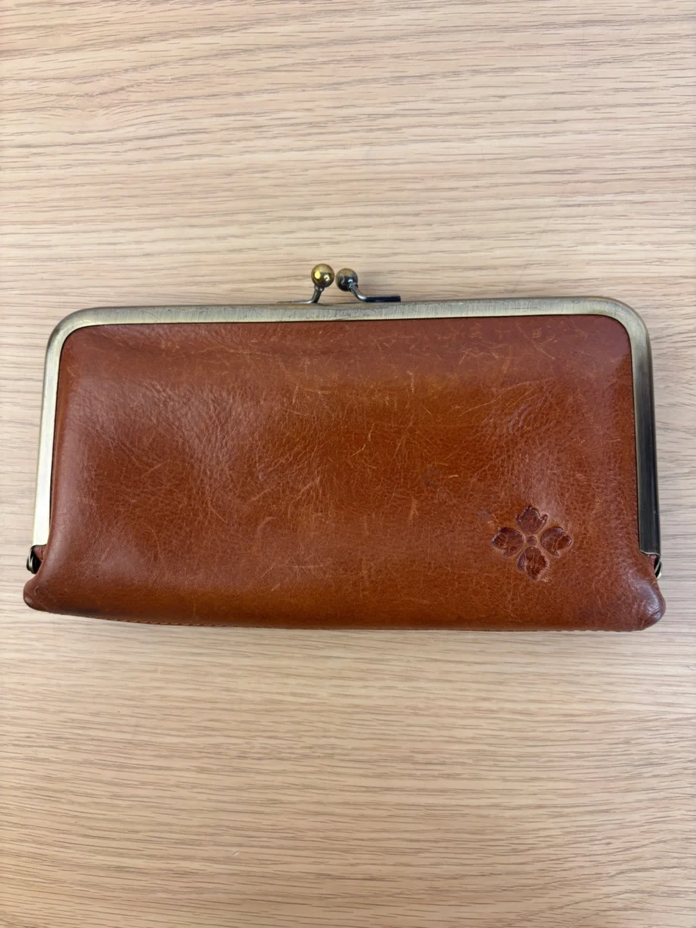 Patricia Nash Tan Leather Frame Kisslock Clutch Wallet